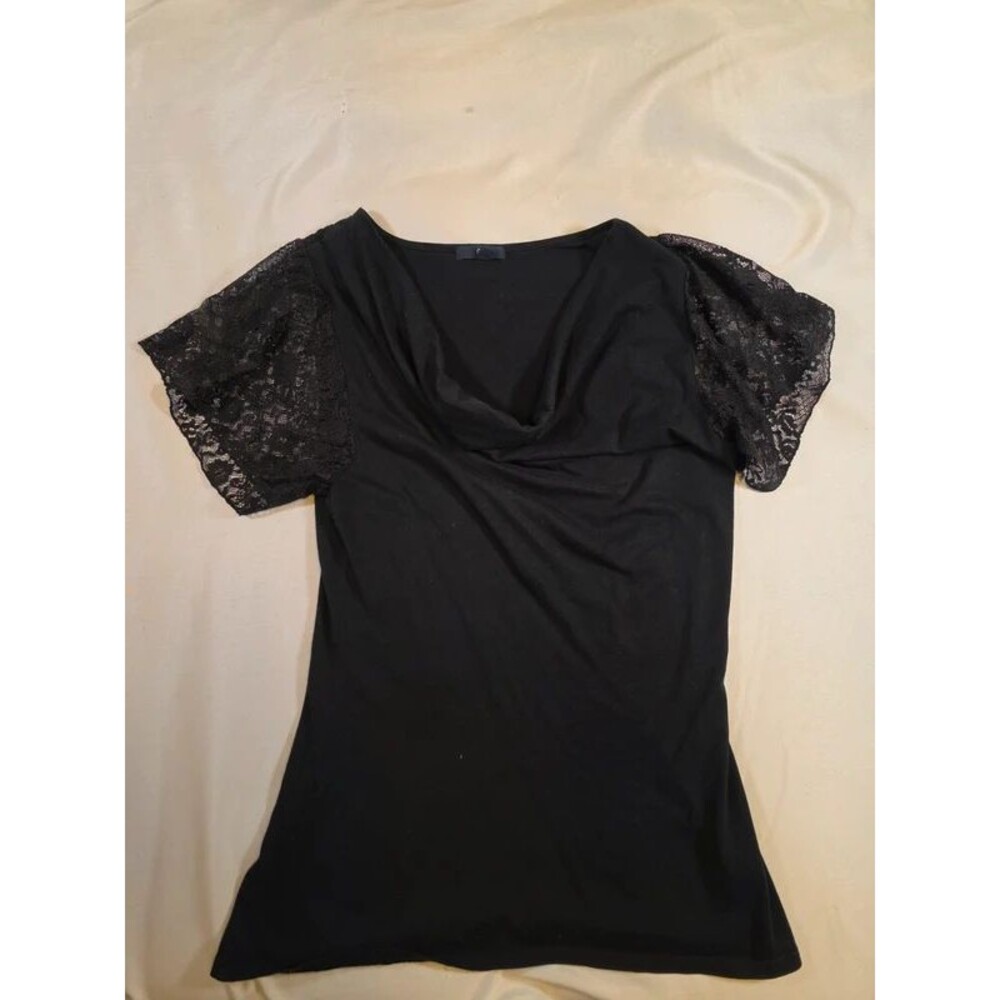 Gap Y2K Black Cowl Neck Top with Floral Lace Flutter Sleeves Size Small